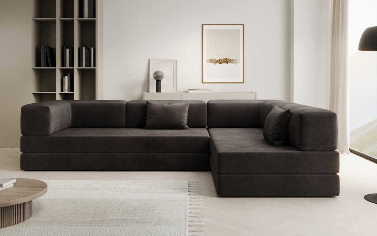 Luxuriöses L-förmiges Samt Designer Sofa mit Schlaffunktion und Stauraum