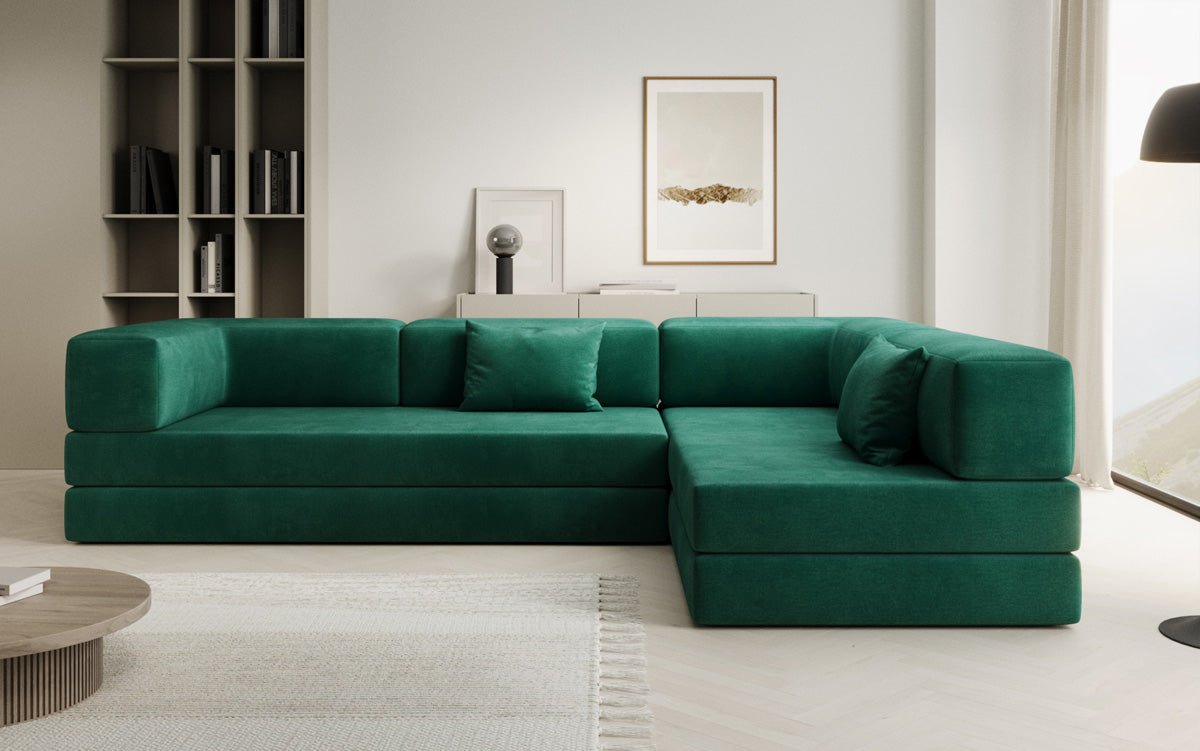 Luxuriöses L-förmiges Samt Designer Sofa mit Schlaffunktion und Stauraum