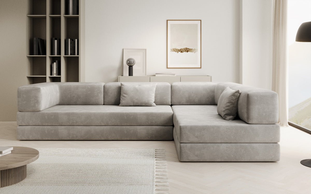 Luxuriöses L-förmiges Samt Designer Sofa mit Schlaffunktion und Stauraum
