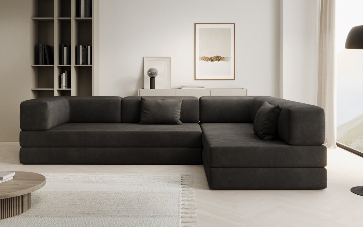 Luxuriöses L-förmiges Samt Designer Sofa mit Schlaffunktion und Stauraum