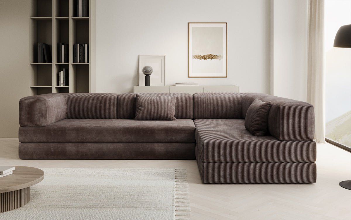 Luxuriöses Design Ecksofa Lazy L: Cordstoff, Schlaffunktion, Stauraum