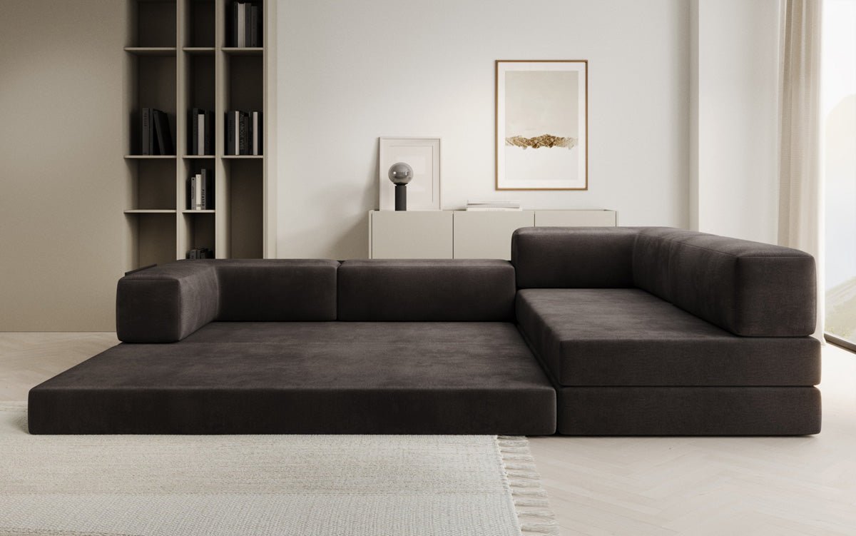 Luxuriöses L-förmiges Samt Designer Sofa mit Schlaffunktion und Stauraum