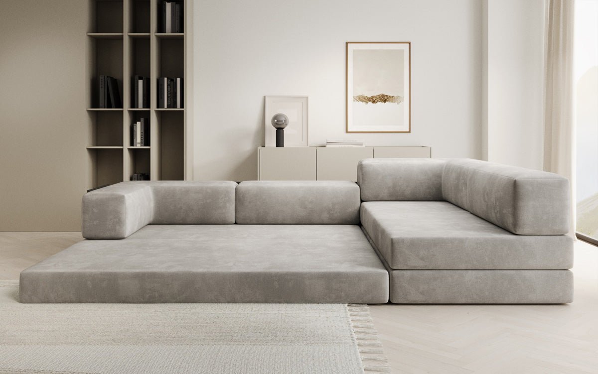 Luxuriöses L-förmiges Samt Designer Sofa mit Schlaffunktion und Stauraum