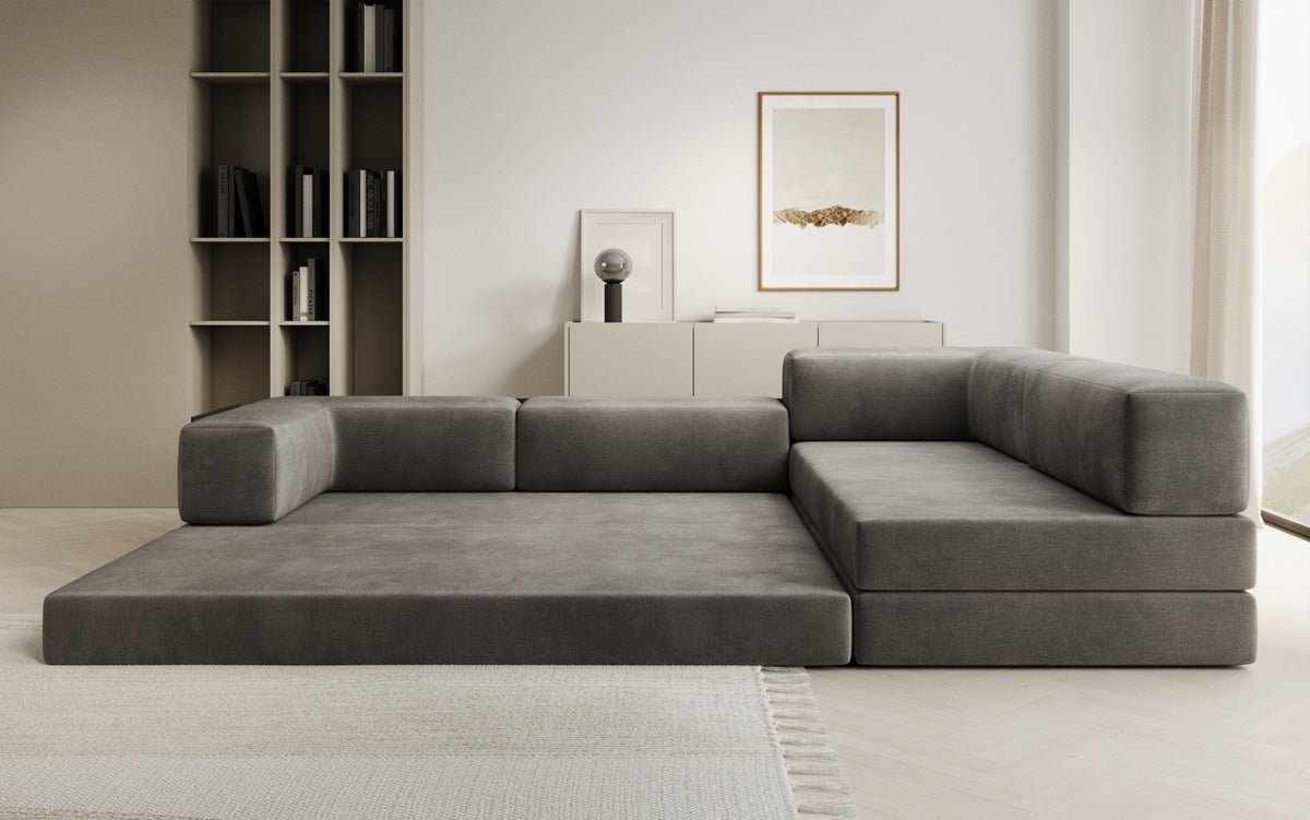 Luxuriöses L-förmiges Samt Designer Sofa mit Schlaffunktion und Stauraum