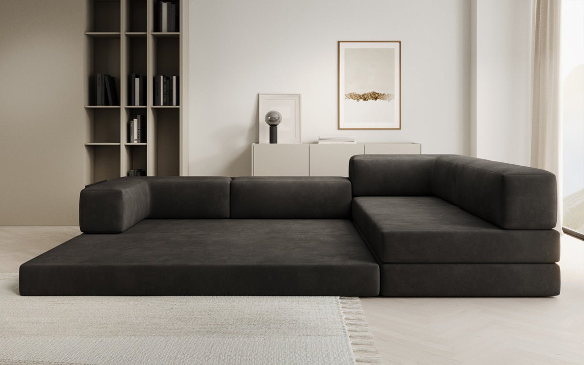 Luxuriöses L-förmiges Samt Designer Sofa mit Schlaffunktion und Stauraum