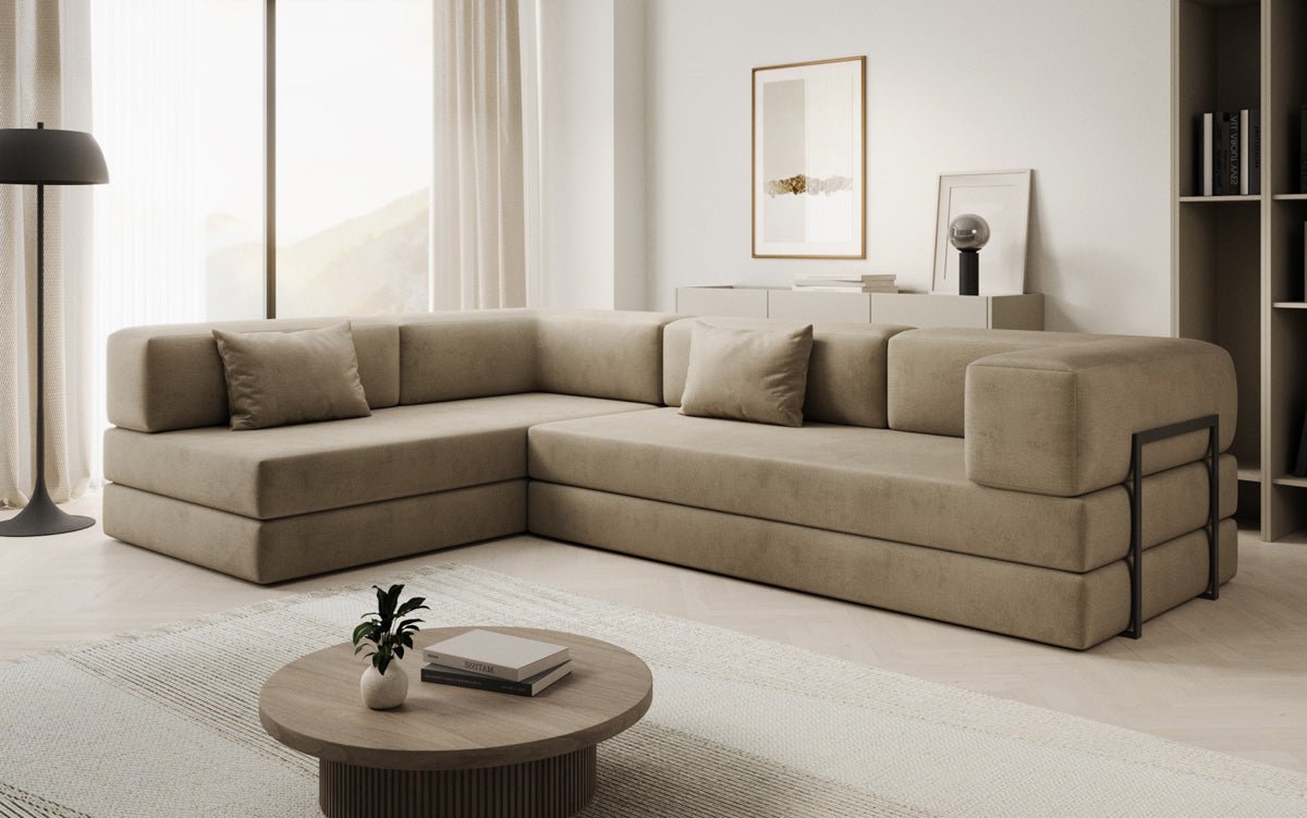 Luxuriöses L-förmiges Samt Designer Sofa mit Schlaffunktion und Stauraum