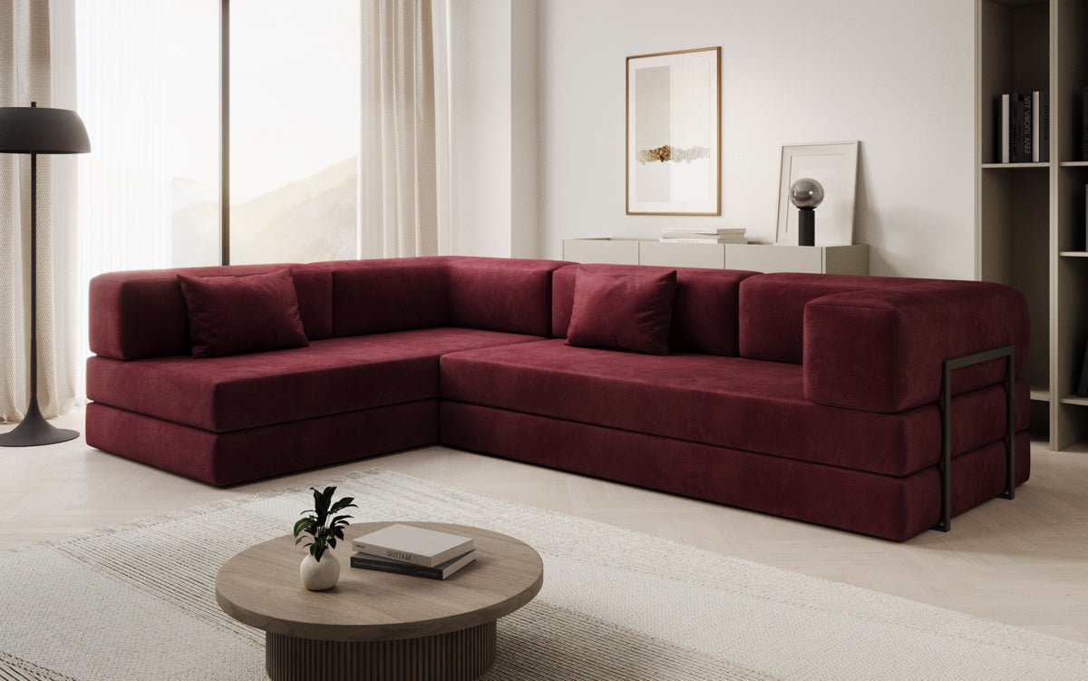 Luxuriöses L-förmiges Samt Designer Sofa mit Schlaffunktion und Stauraum