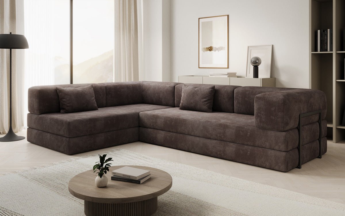 Luxuriöses Design Ecksofa Lazy L: Cordstoff, Schlaffunktion, Stauraum