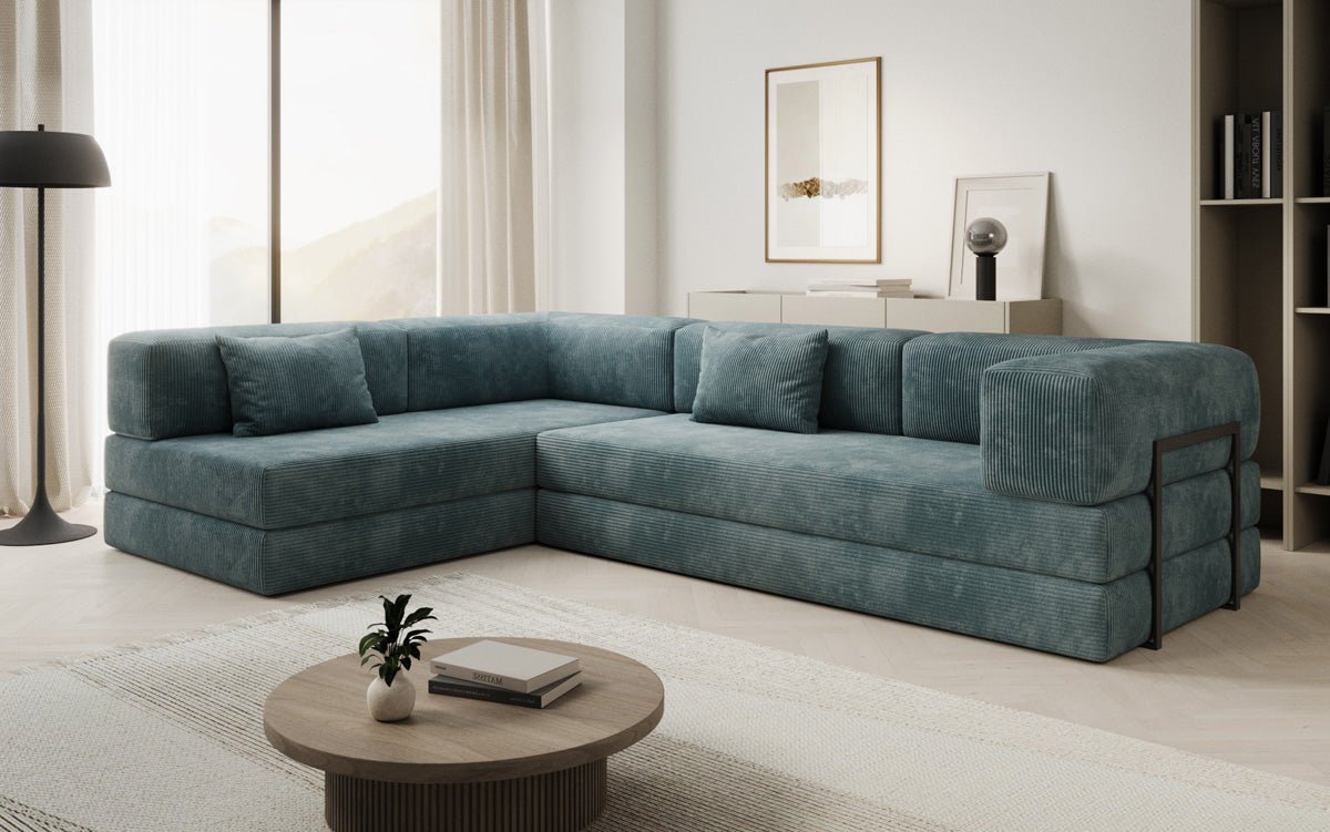 Luxuriöses Design Ecksofa Lazy L: Cordstoff, Schlaffunktion, Stauraum