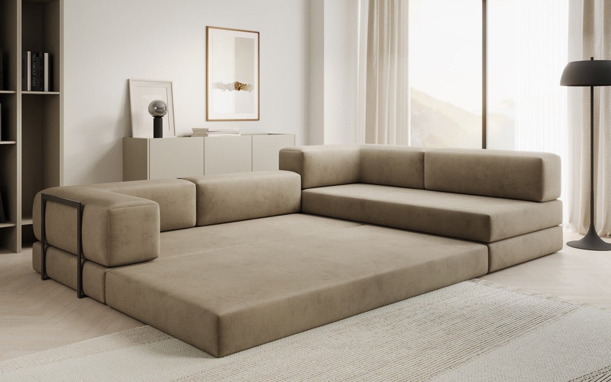 Luxuriöses L-förmiges Samt Designer Sofa mit Schlaffunktion und Stauraum