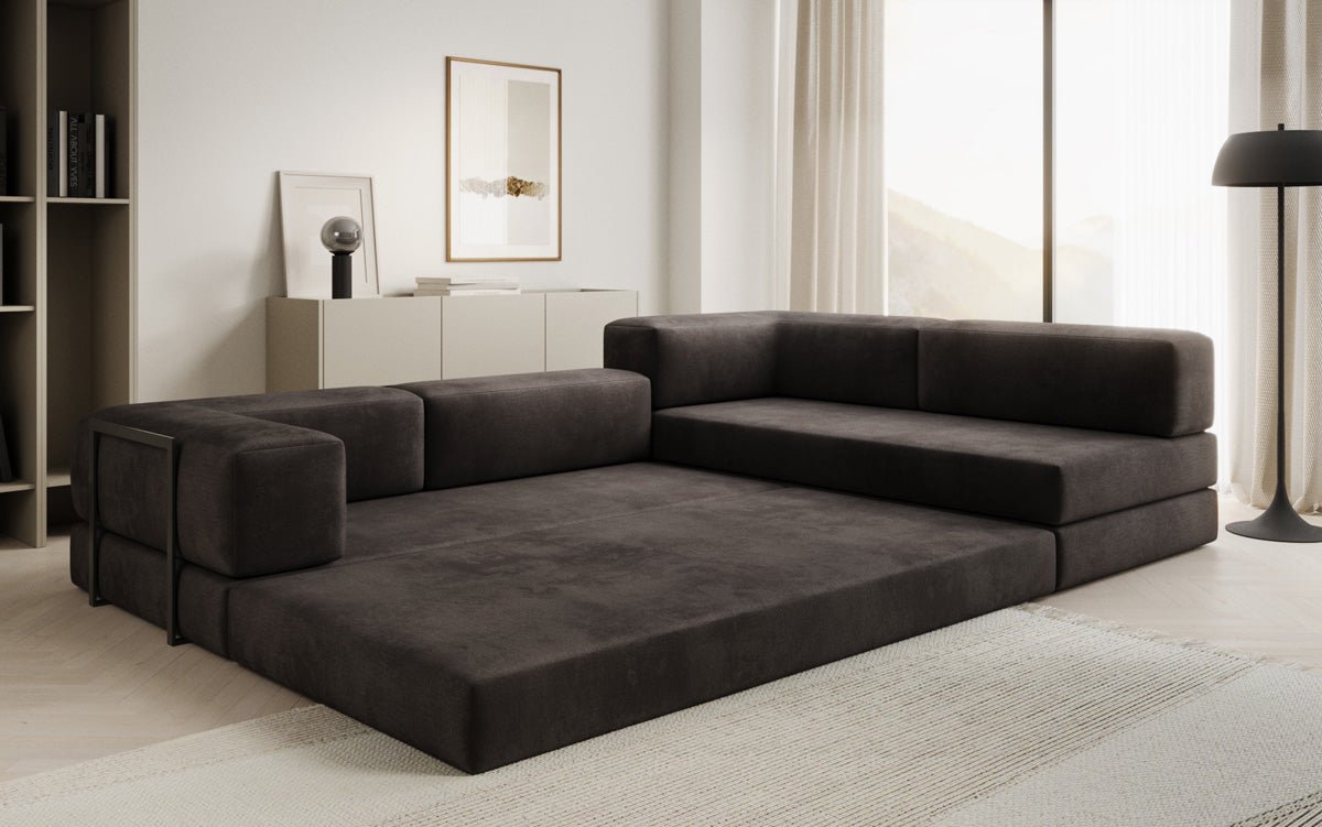 Luxuriöses L-förmiges Samt Designer Sofa mit Schlaffunktion und Stauraum