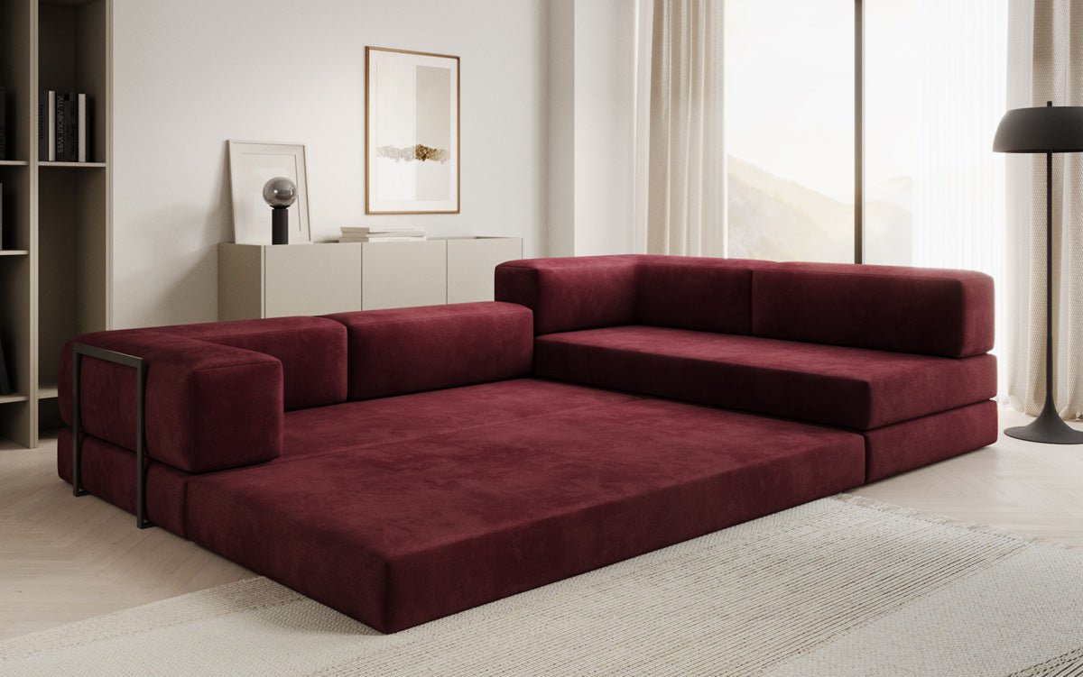 Luxuriöses L-förmiges Samt Designer Sofa mit Schlaffunktion und Stauraum
