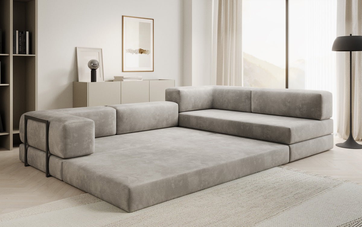 Luxuriöses L-förmiges Samt Designer Sofa mit Schlaffunktion und Stauraum