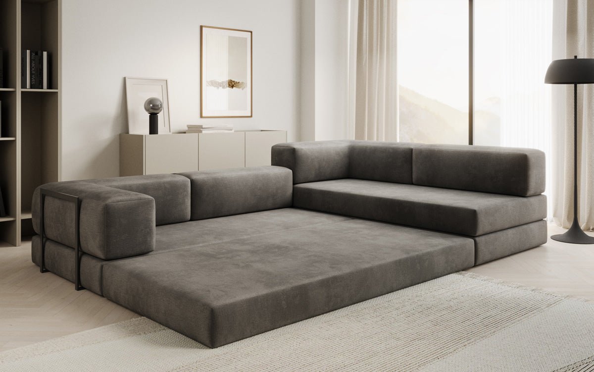 Luxuriöses L-förmiges Samt Designer Sofa mit Schlaffunktion und Stauraum