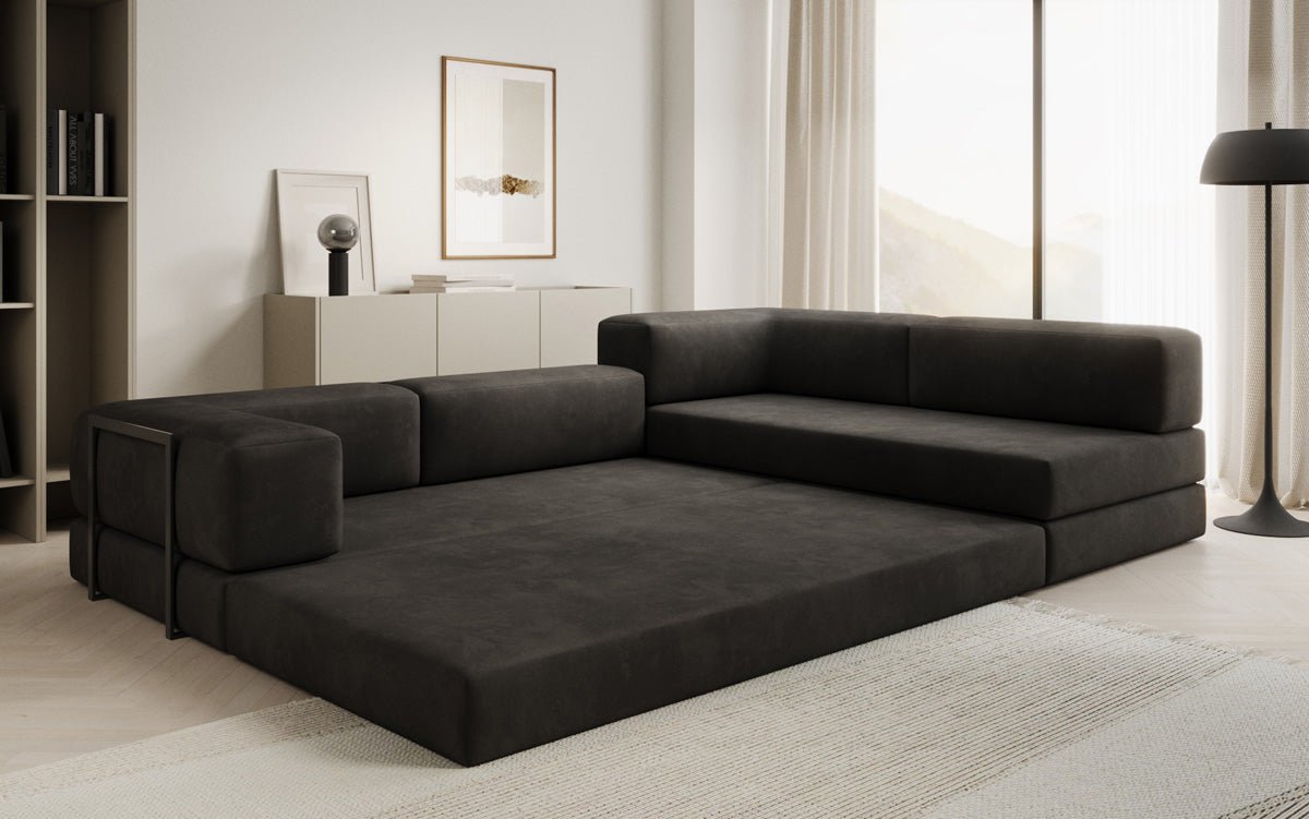 Luxuriöses L-förmiges Samt Designer Sofa mit Schlaffunktion und Stauraum