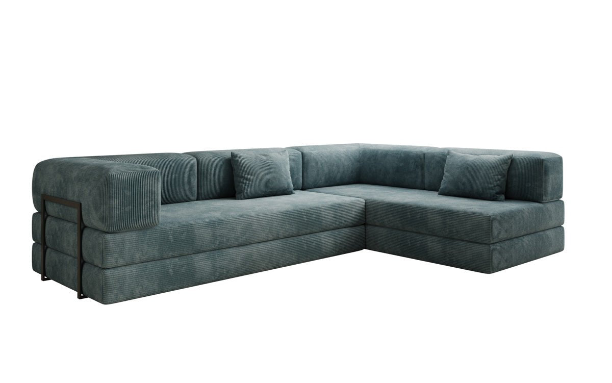 Luxuriöses Design Ecksofa Lazy L: Cordstoff, Schlaffunktion, Stauraum