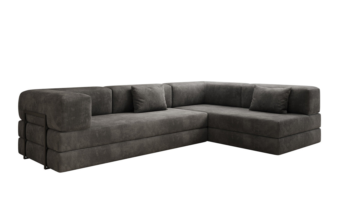 Luxuriöses Design Ecksofa Lazy L: Cordstoff, Schlaffunktion, Stauraum