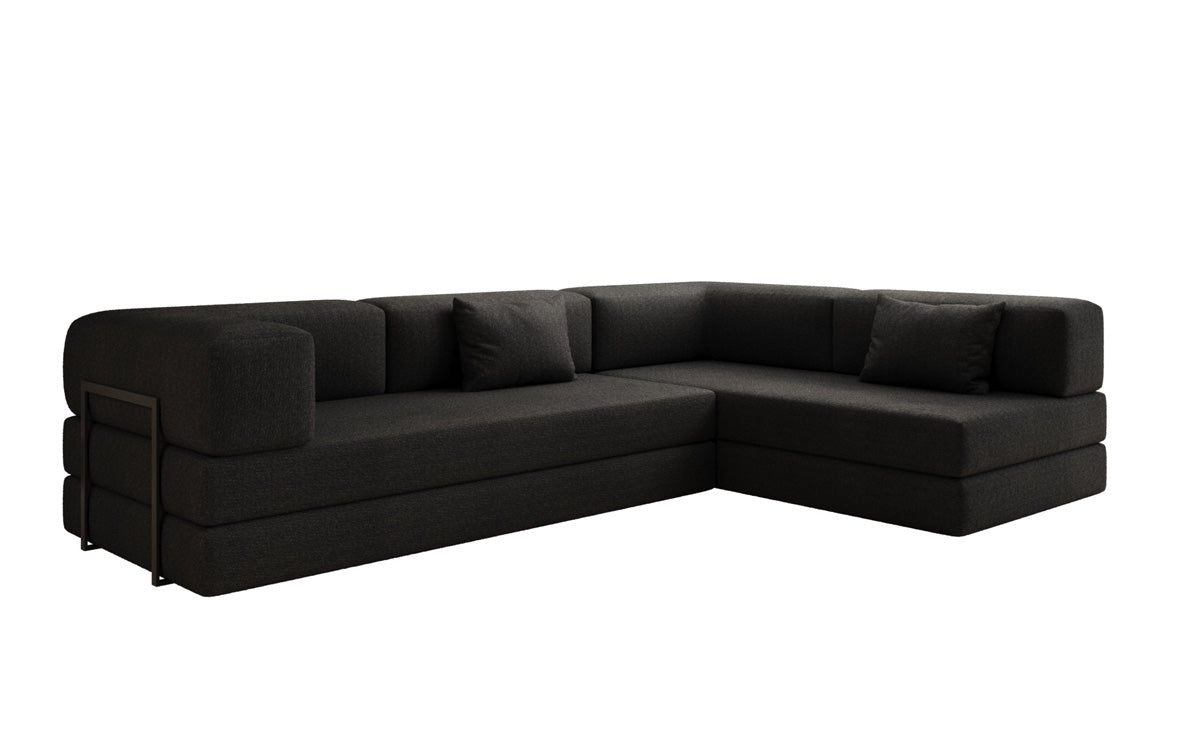Luxuriöses L-förmiges Bouclé-Sofa mit Schlaffunktion und Stauraum