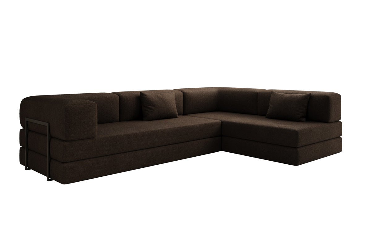 Luxuriöses L-förmiges Bouclé-Sofa mit Schlaffunktion und Stauraum