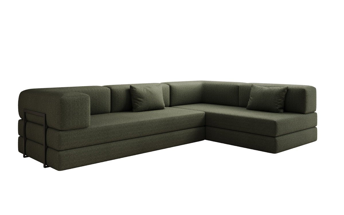 Luxuriöses L-förmiges Bouclé-Sofa mit Schlaffunktion und Stauraum