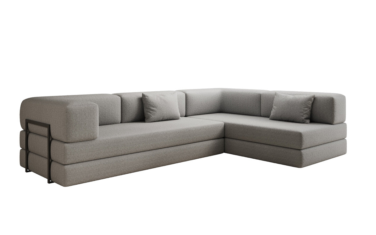 Luxuriöses L-förmiges Bouclé-Sofa mit Schlaffunktion und Stauraum