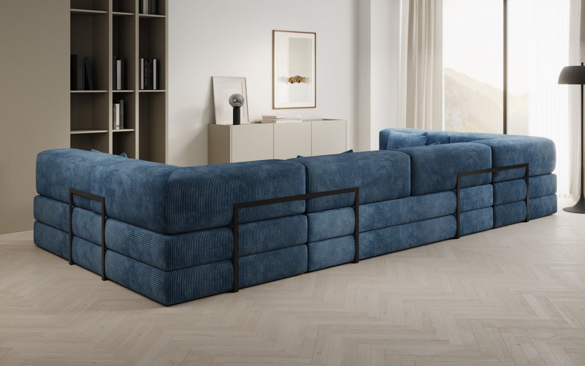 Luxuriöses U-Sofa Lazy U aus Cord mit Schlaffunktion und Stauraum