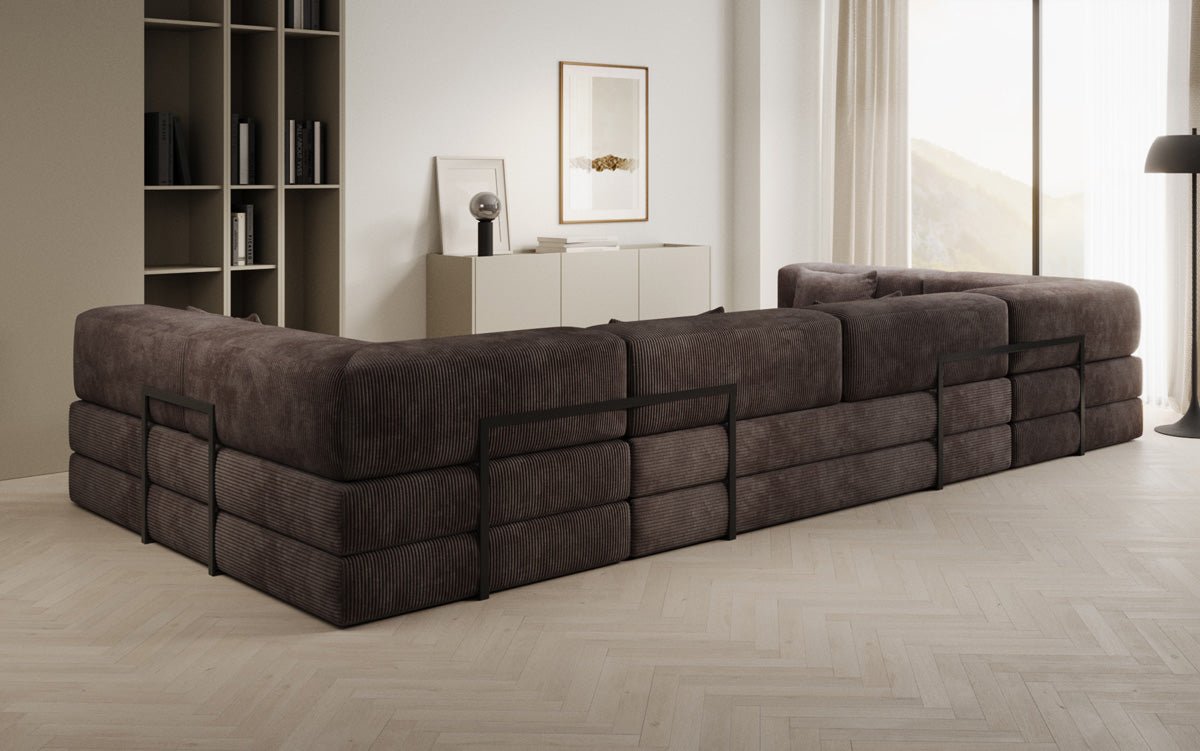 Luxuriöses U-Sofa Lazy U aus Cord mit Schlaffunktion und Stauraum
