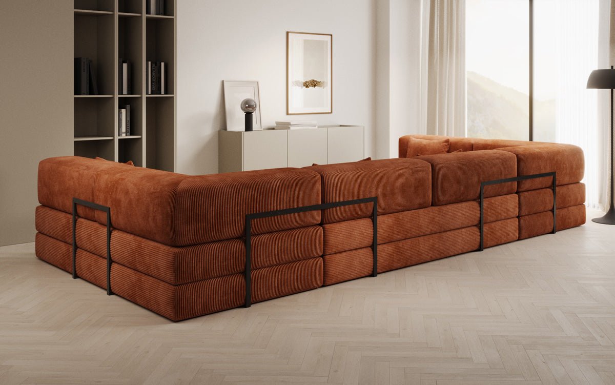 Luxuriöses U-Sofa Lazy U aus Cord mit Schlaffunktion und Stauraum
