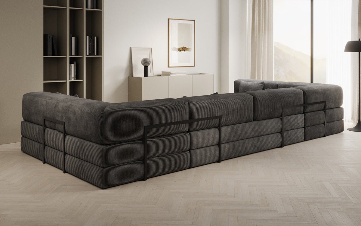 Luxuriöses U-Sofa Lazy U aus Cord mit Schlaffunktion und Stauraum