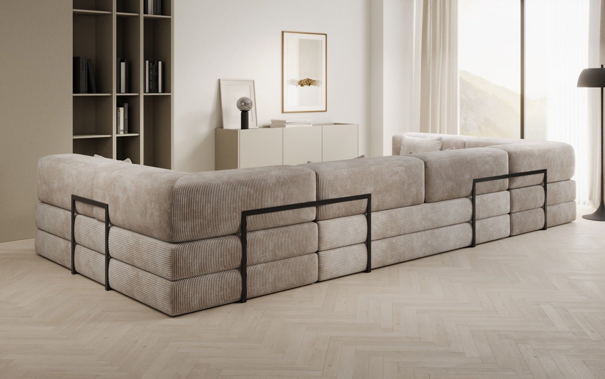 Luxuriöses U-Sofa Lazy U aus Cord mit Schlaffunktion und Stauraum