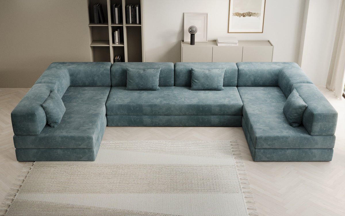 Luxuriöses U-Sofa Lazy U aus Cord mit Schlaffunktion und Stauraum