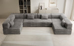 Lade das Bild in den Galerie-Viewer, Luxuriöses U-Sofa Lazy U aus Cord mit Schlaffunktion und Stauraum
