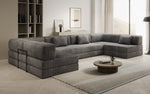 Lade das Bild in den Galerie-Viewer, Luxuriöses U-Sofa Lazy U aus Cord mit Schlaffunktion und Stauraum
