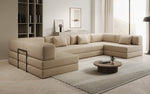 Lade das Bild in den Galerie-Viewer, Luxuriöses Designer U-Sofa Lazy in Bouclé-Stoff mit Schlaffunktion und Stauraum
