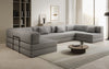Luxuriöses Designer U-Sofa Lazy in Bouclé-Stoff mit Schlaffunktion und Stauraum