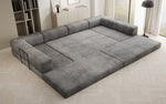 Lade das Bild in den Galerie-Viewer, Luxuriöses U-Sofa Lazy U aus Cord mit Schlaffunktion und Stauraum
