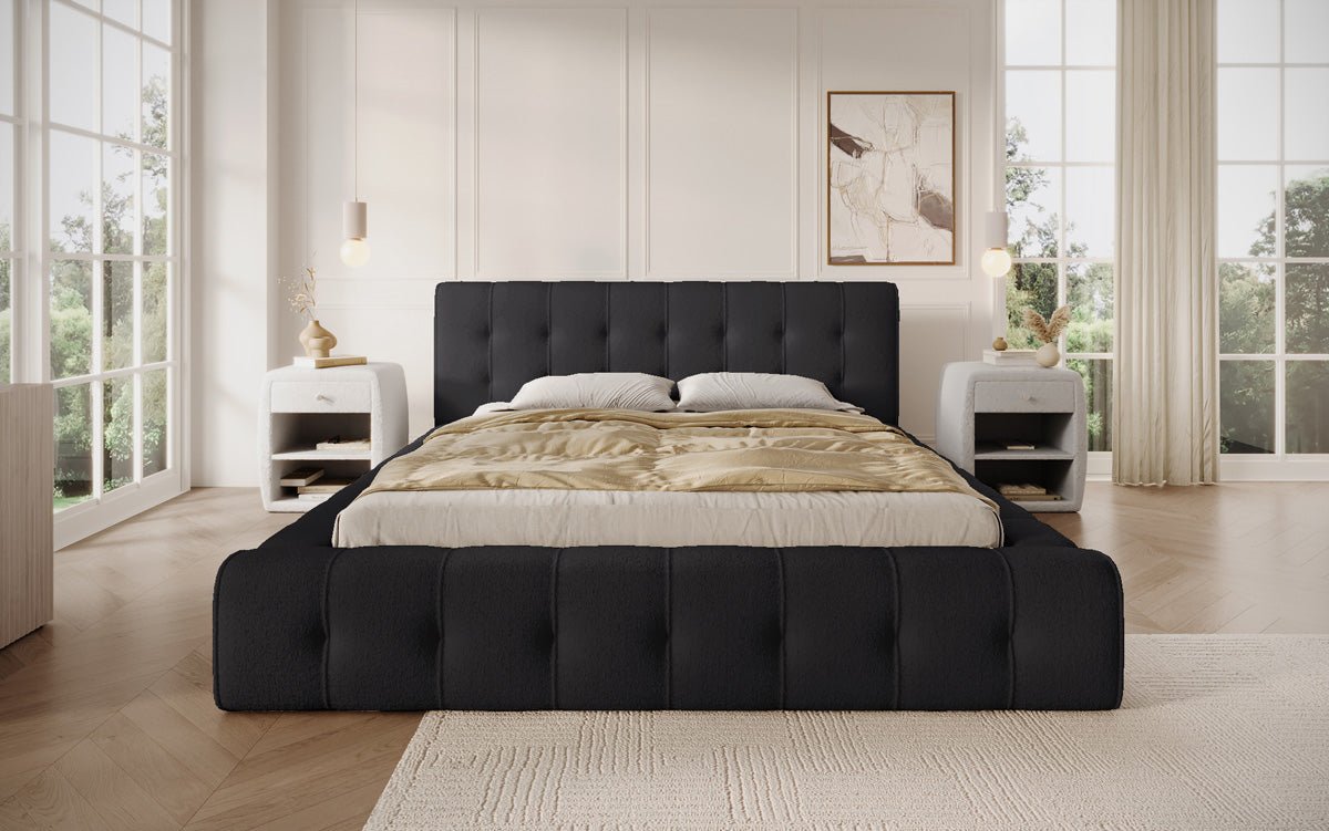 Designer Polsterbett Lena Bouclé mit Bettkasten und Stauraum – Modernes Schlafzimmer Komfort