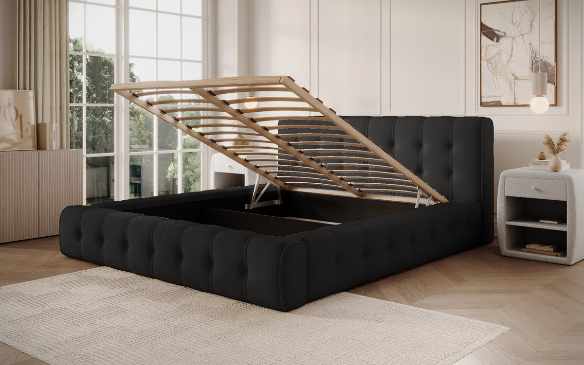 Designer Polsterbett Lena Bouclé mit Bettkasten und Stauraum – Modernes Schlafzimmer Komfort