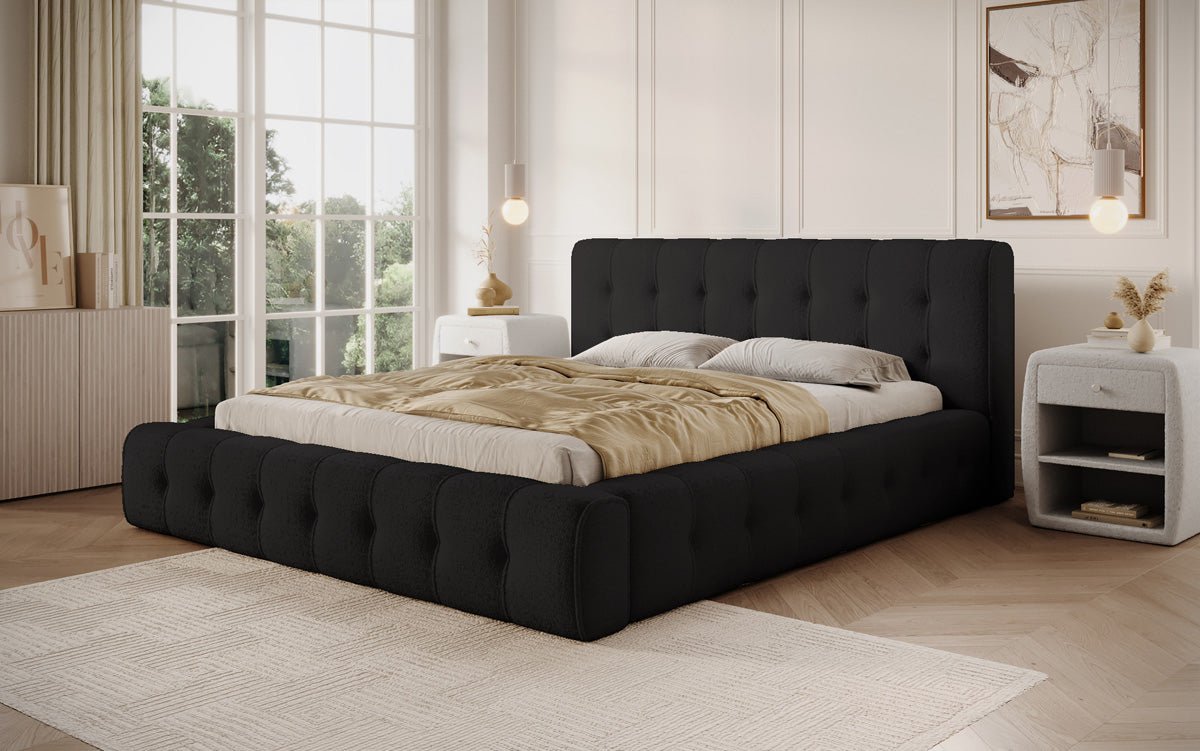 Designer Polsterbett Lena Bouclé mit Bettkasten und Stauraum – Modernes Schlafzimmer Komfort