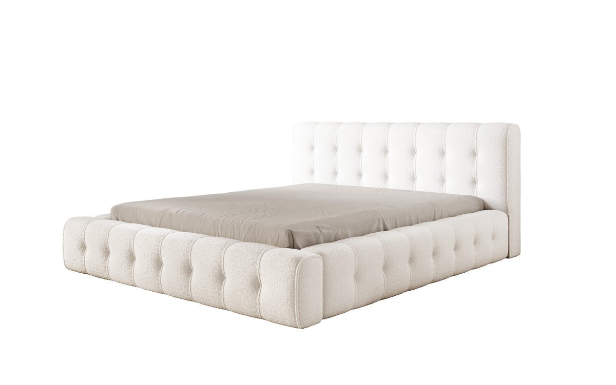 Designer Polsterbett Lena Bouclé mit Bettkasten und Stauraum – Modernes Schlafzimmer Komfort
