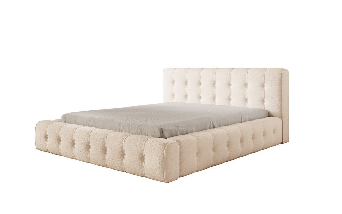 Designer Polsterbett Lena Bouclé mit Bettkasten und Stauraum – Modernes Schlafzimmer Komfort