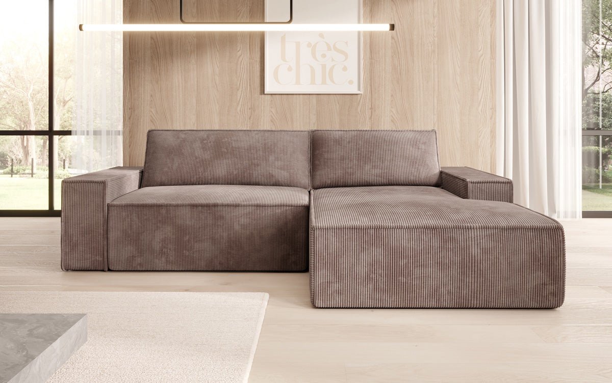 Corino Designer Ecksofa aus Cordstoff mit Schlaffunktion und Klappfunktion
