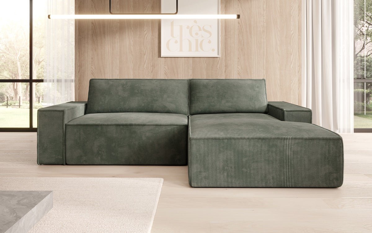 Corino Designer Ecksofa aus Cordstoff mit Schlaffunktion und Klappfunktion
