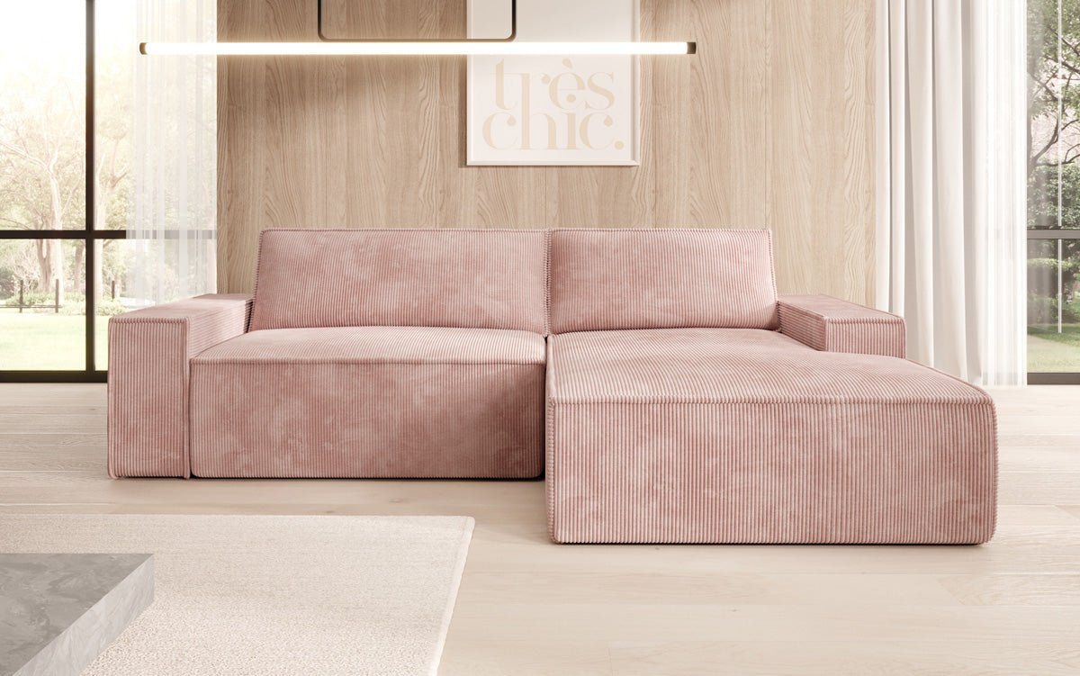 Corino Designer Ecksofa aus Cordstoff mit Schlaffunktion und Klappfunktion
