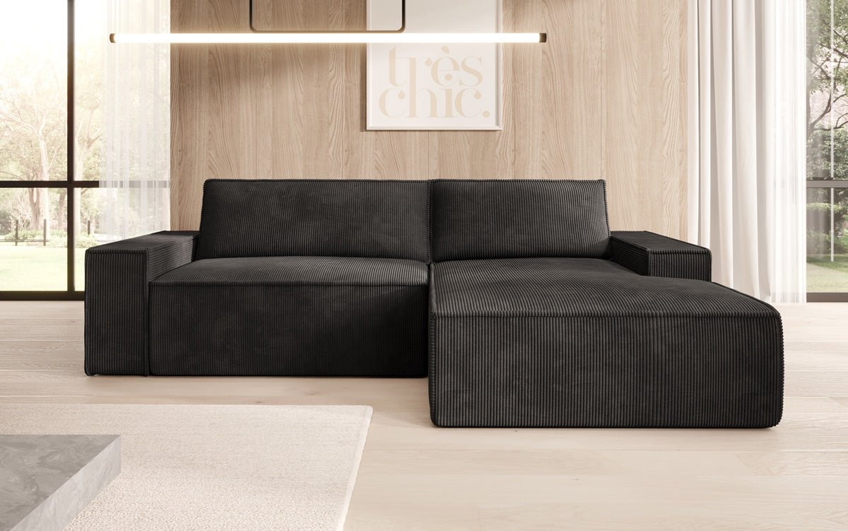 Corino Designer Ecksofa aus Cordstoff mit Schlaffunktion und Klappfunktion