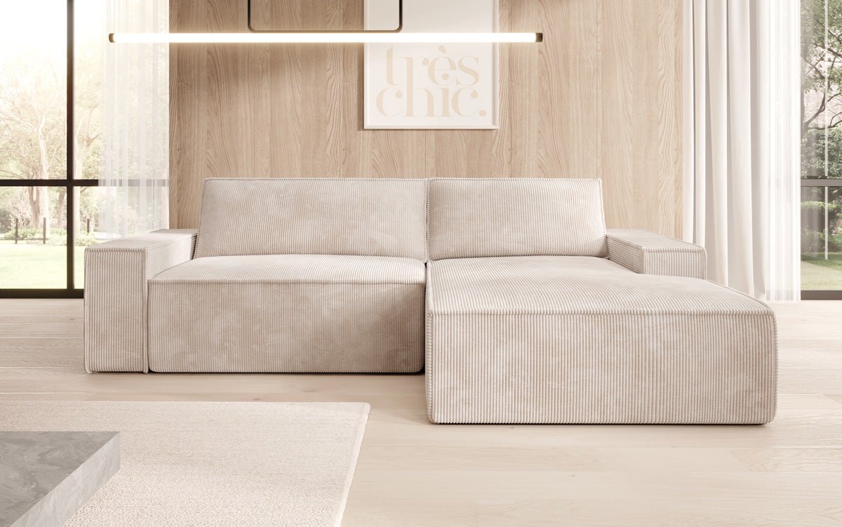 Corino Designer Ecksofa aus Cordstoff mit Schlaffunktion und Klappfunktion