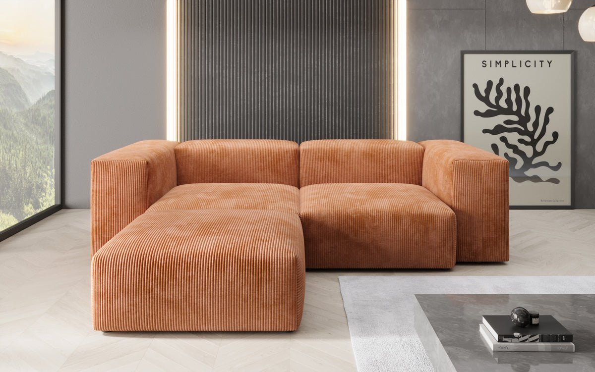 Luxuriöses L-Sofa Snug Mini: Modulares Ecksofa aus Cordstoff für modernes Wohnen