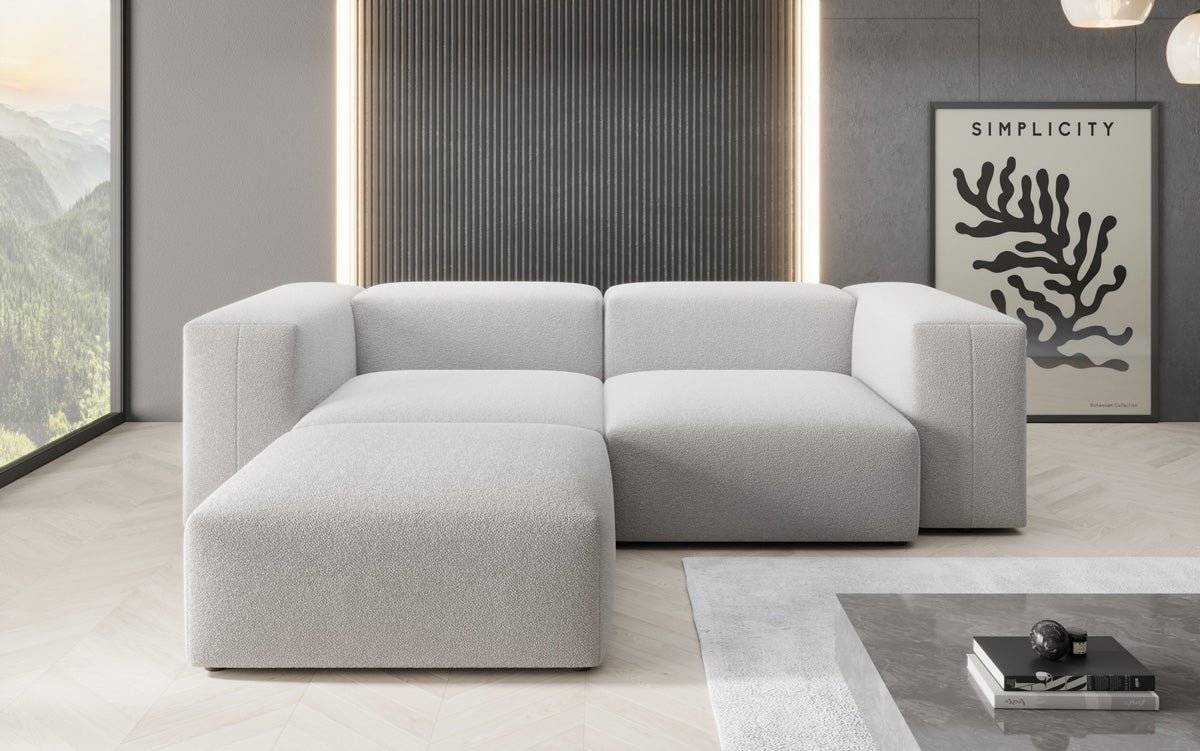 Luxuriöses Designer L-Sofa Snug Mini aus edlem Bouclé-Stoff für Ihr Zuhause