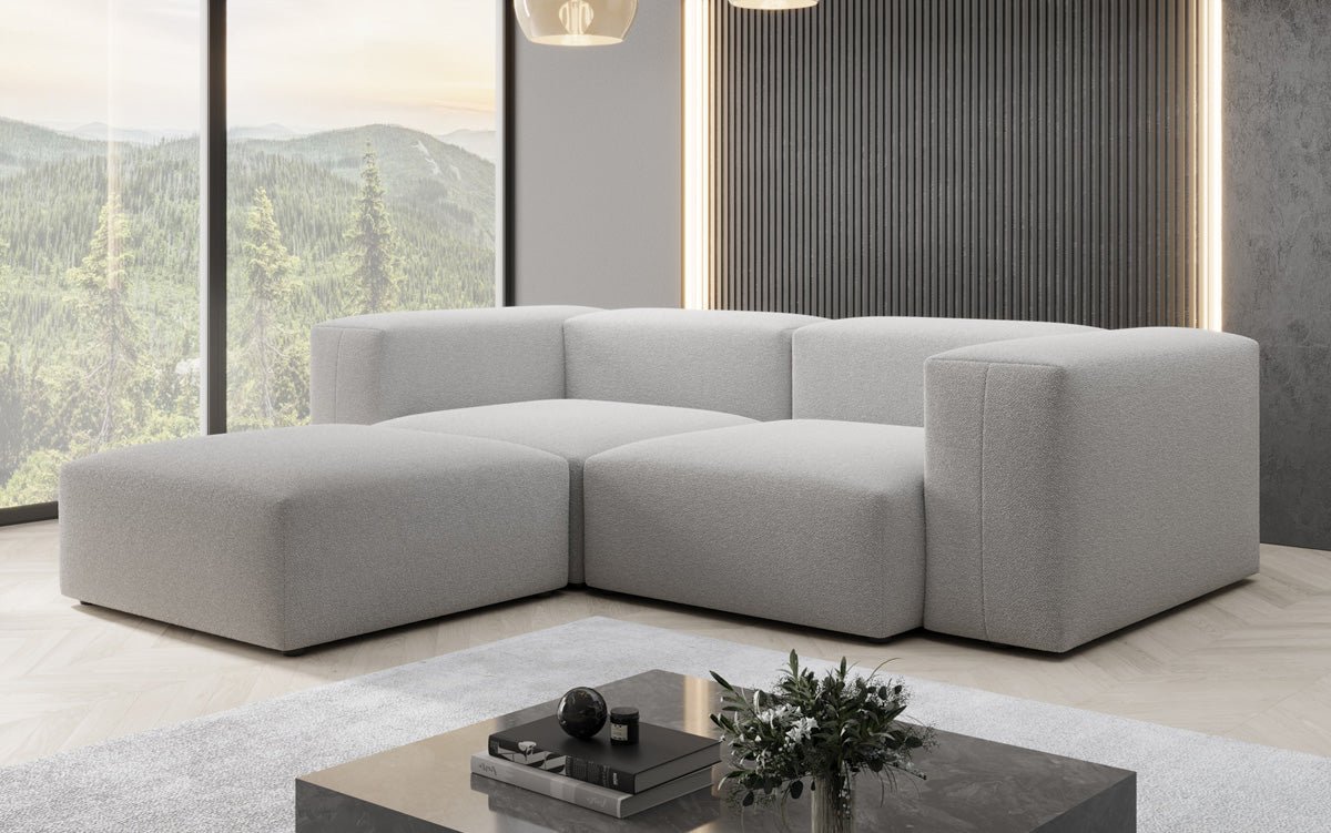 Luxuriöses Designer L-Sofa Snug Mini aus edlem Bouclé-Stoff für Ihr Zuhause