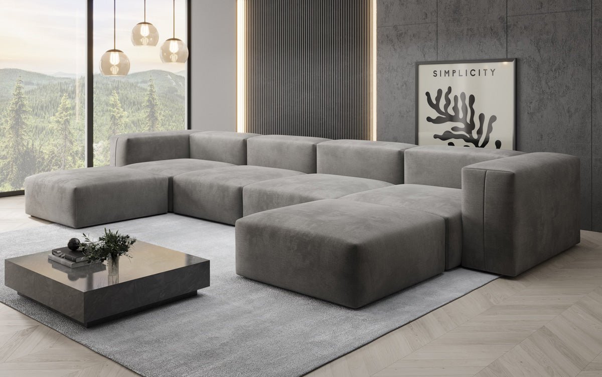 Luxuriöses U-Sofa aus Samt 250 cm Großzügig Komfortabel Modern